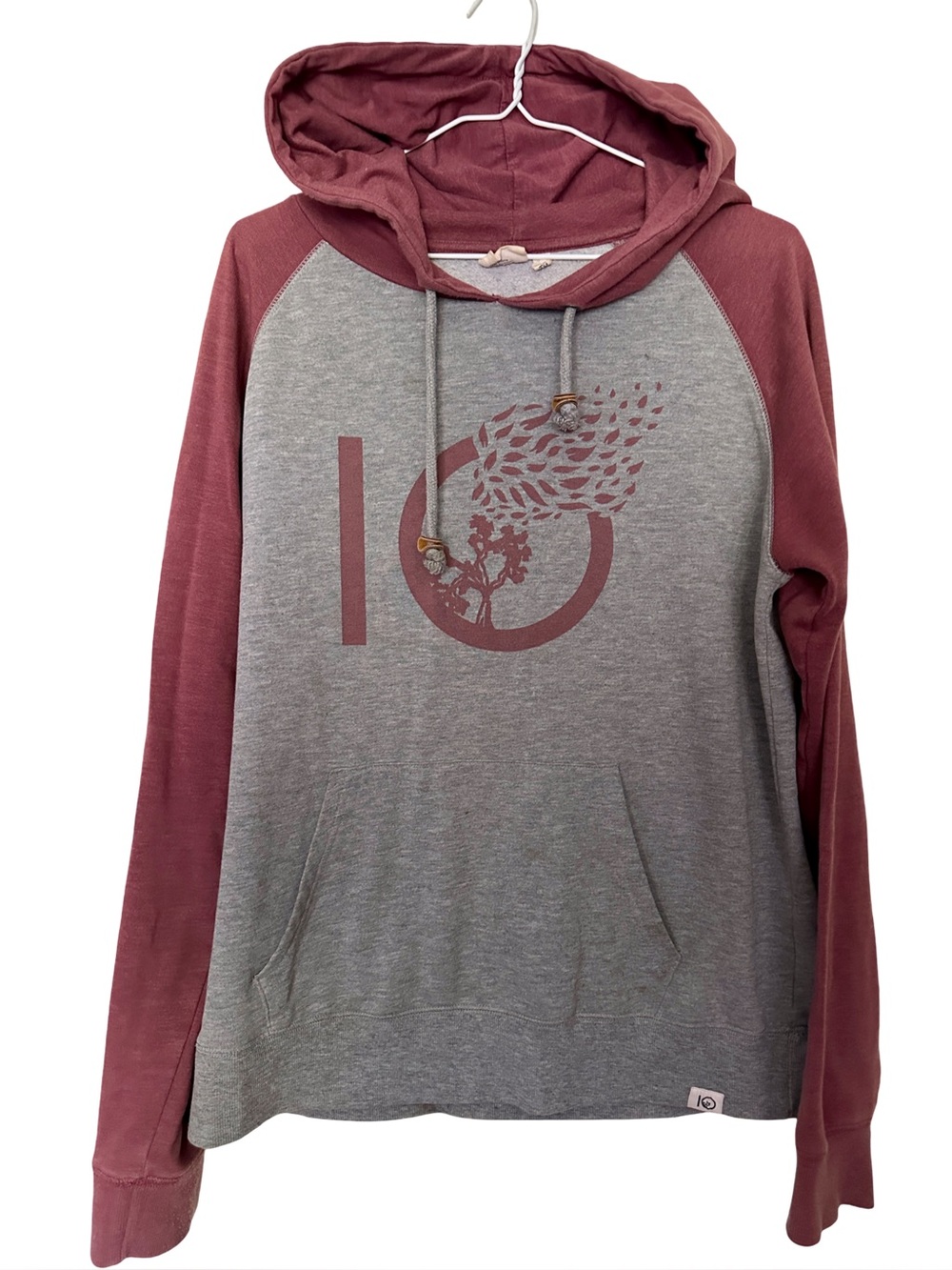 tentree Colorblock Ten Logo Graphic Hoodie Grey Maroon